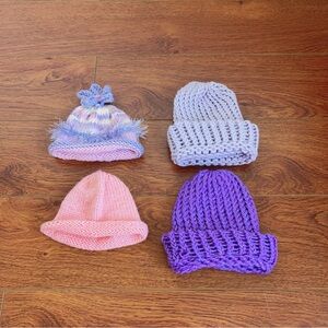 Handmade Newborn Knit Hat Set of 4 | Soft Cozy Baby Beanies | Pastel Colour
